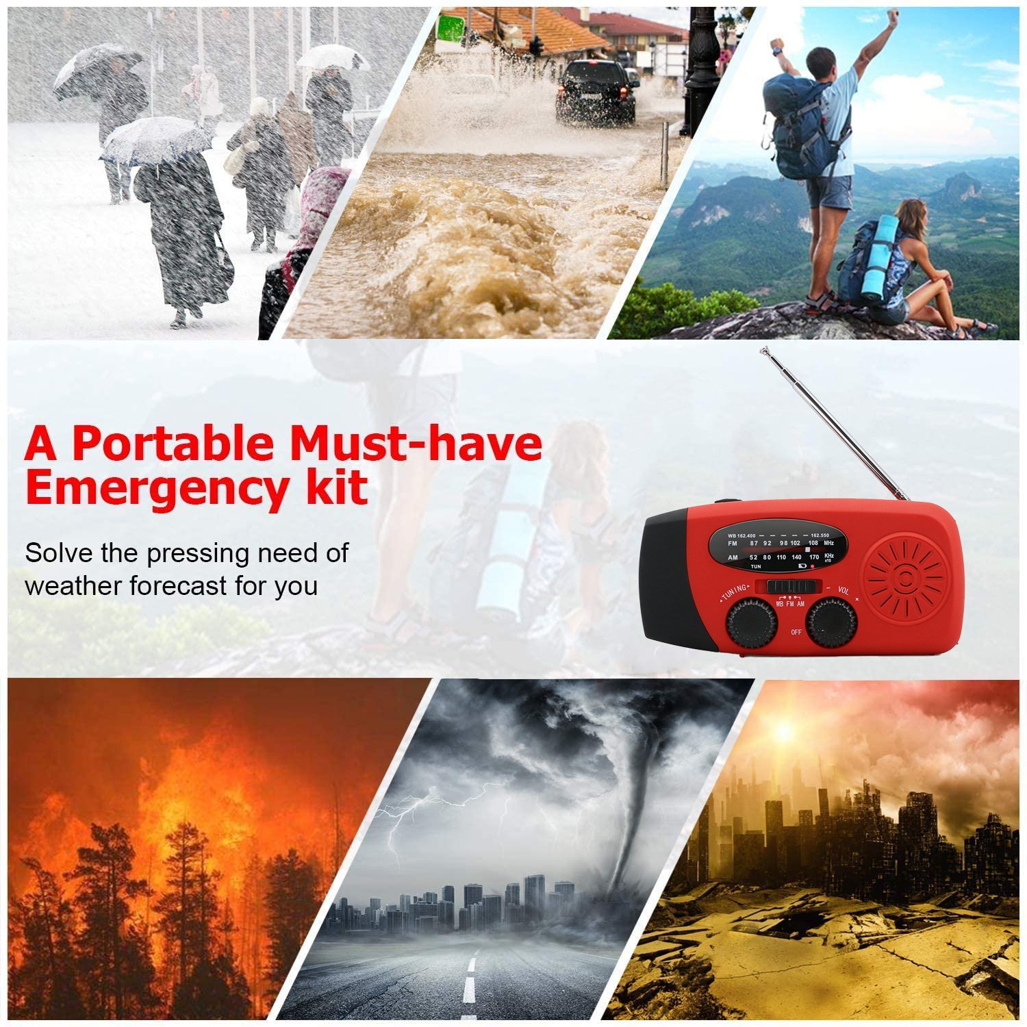 New 2000mah Portable Rechargeable Emergency Solar Hand Crank Radio Wb/noaa With Phone Charger And Led Torch Fm Emergency Radio