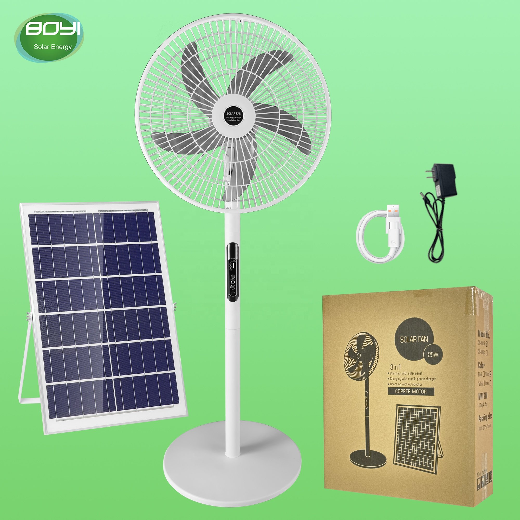 16 inch 12v dc ip65 waterproof type-c charging solar energy solar fan with panel