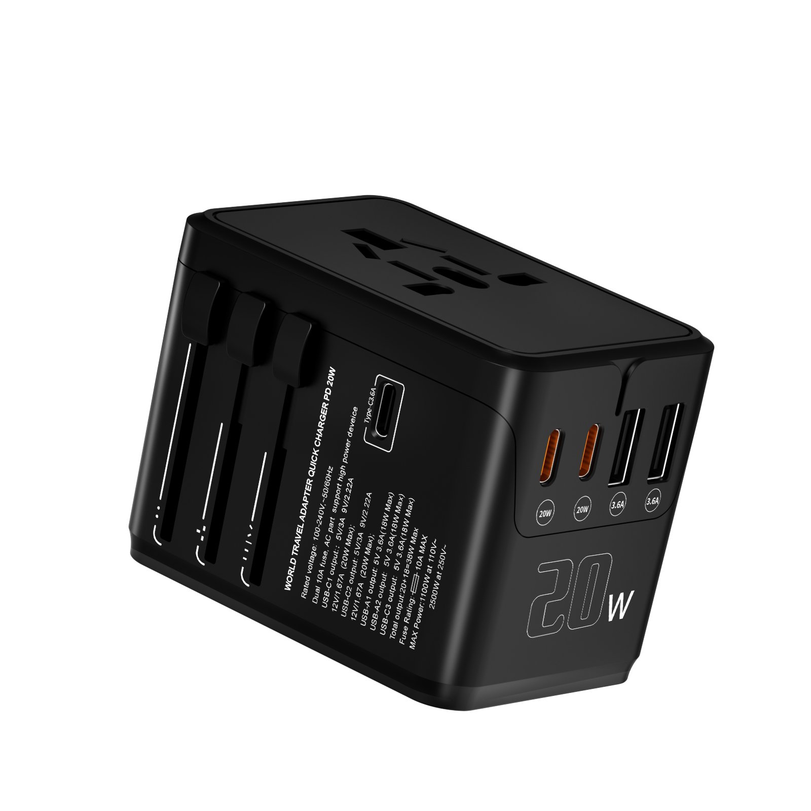 Ready To Ship portable world universal travel adapter with three usb and 2 type-c smart USB charger electrical plug socket