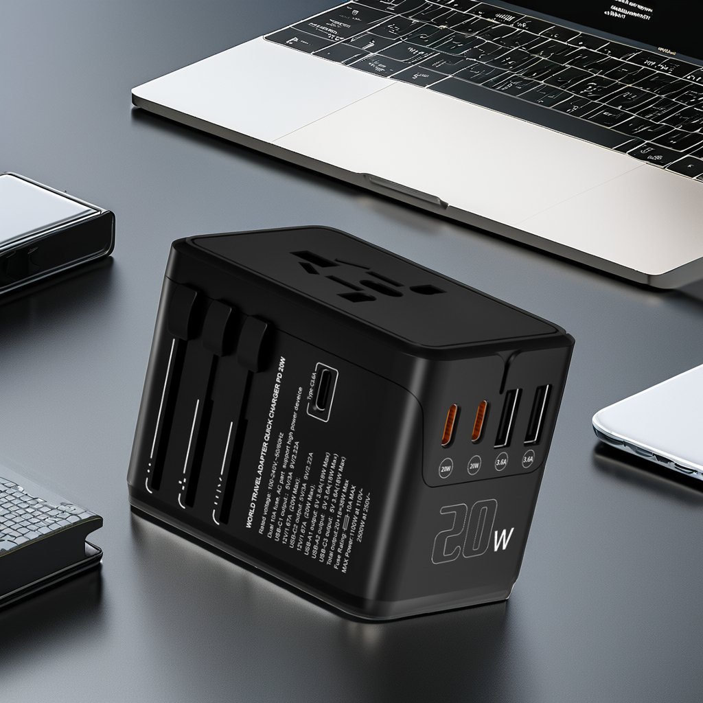 Ready To Ship portable world universal travel adapter with three usb and 2 type-c smart USB charger electrical plug socket