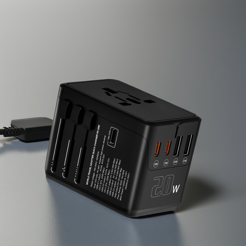 Ready To Ship portable world universal travel adapter with three usb and 2 type-c smart USB charger electrical plug socket