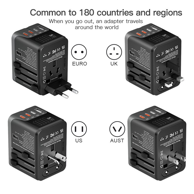 Ready To Ship portable world universal travel adapter with three usb and 2 type-c smart USB charger electrical plug socket