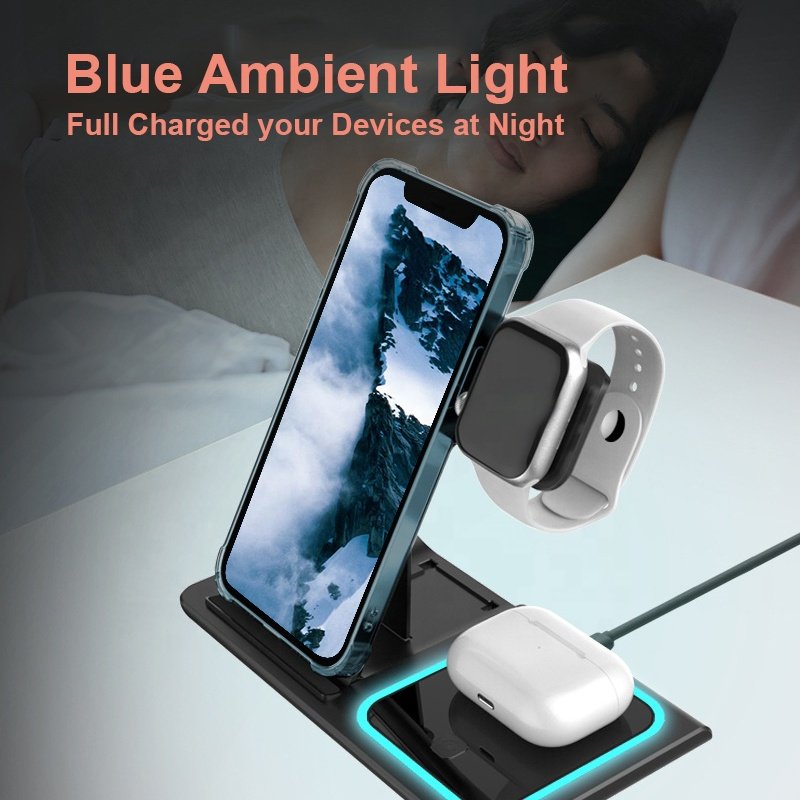 Multi Function Foldable Table Bedside Universal Support Fast Charging Stand Phone 3 in 1 Wireless Charger