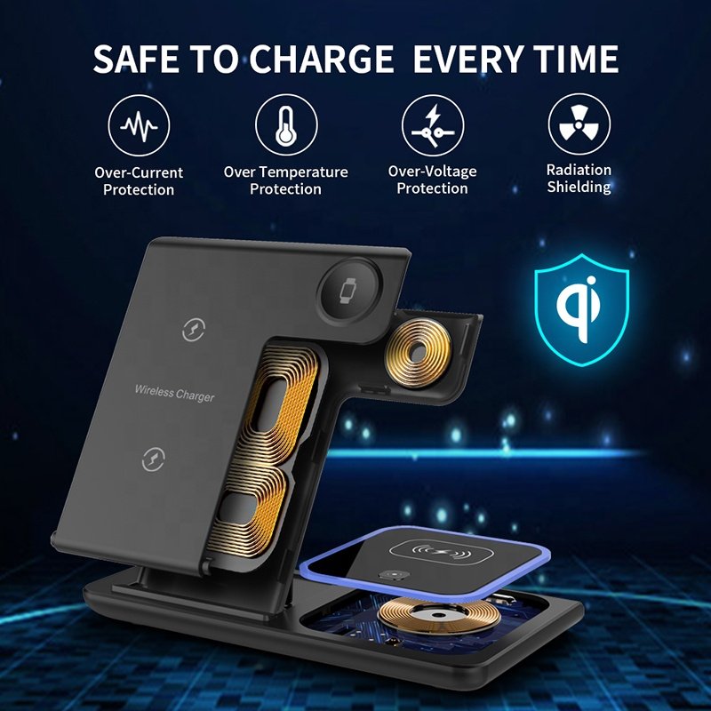 Multi Function Foldable Table Bedside Universal Support Fast Charging Stand Phone 3 in 1 Wireless Charger