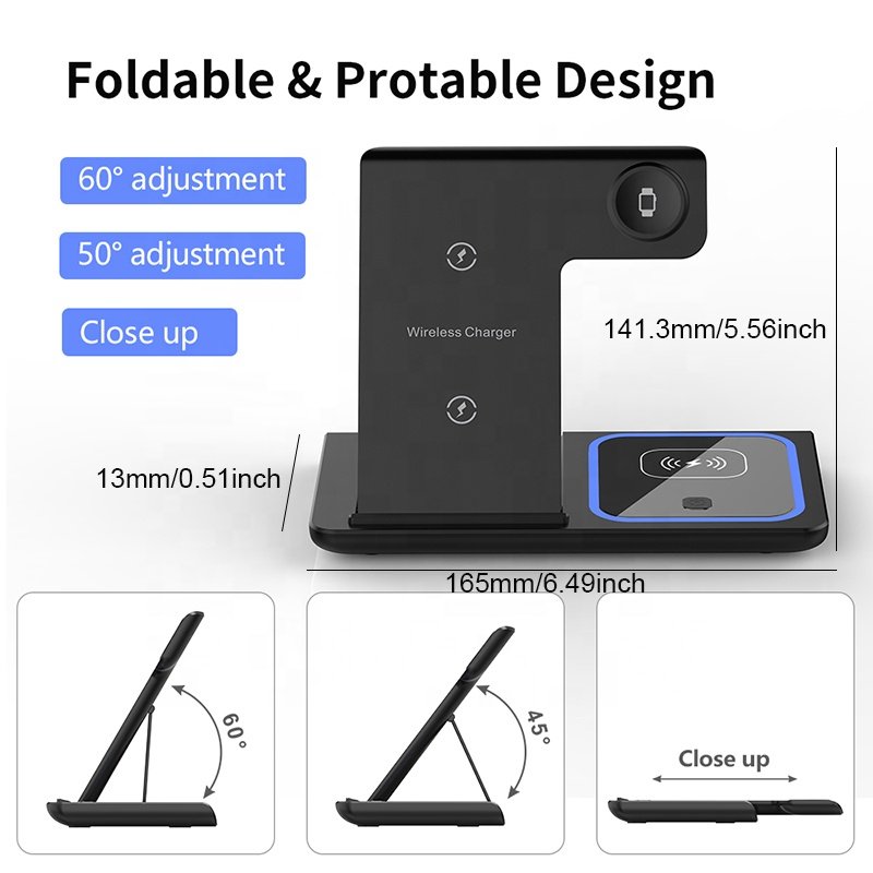 Multi Function Foldable Table Bedside Universal Support Fast Charging Stand Phone 3 in 1 Wireless Charger