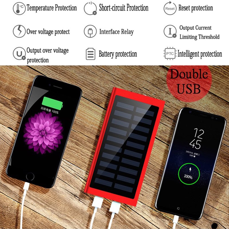 Ultra Thin Solar Power Bank 20000mah 10000mah USB Solar Panel For Phones USB Portable Charger