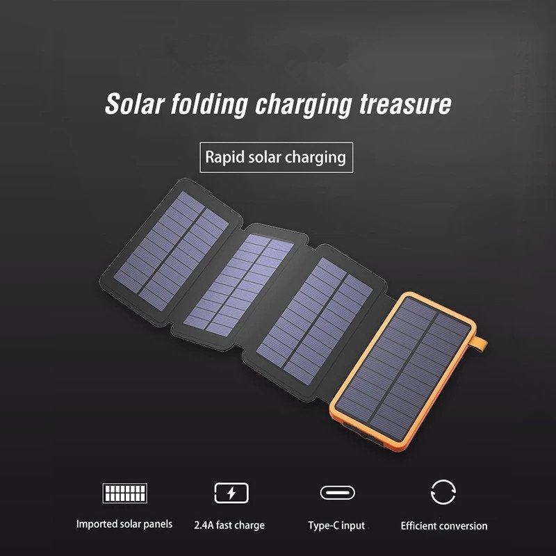 Power Bank Dual USB Powerbank Solar Waterproof Battery External Portable Charging with LED Light 2USB powerbank