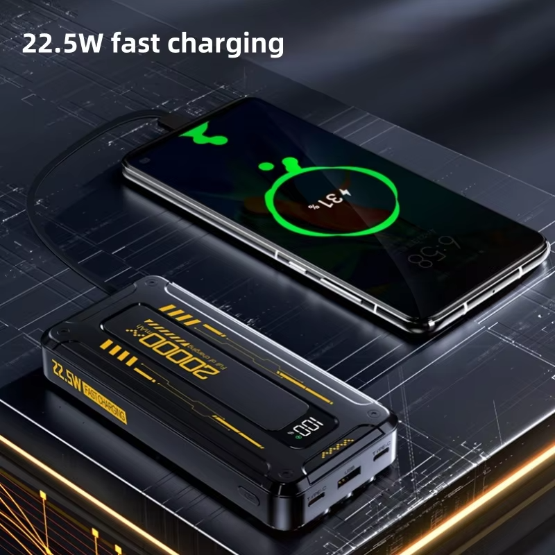 2024 Latest model 22.5W Type C output super fast charging power bank 20000mah Built-in wire PD20W Portable Charger for phone
