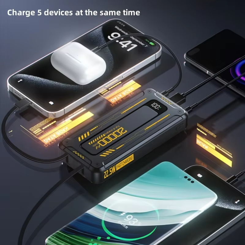 2024 Latest model 22.5W Type C output super fast charging power bank 20000mah Built-in wire PD20W Portable Charger for phone