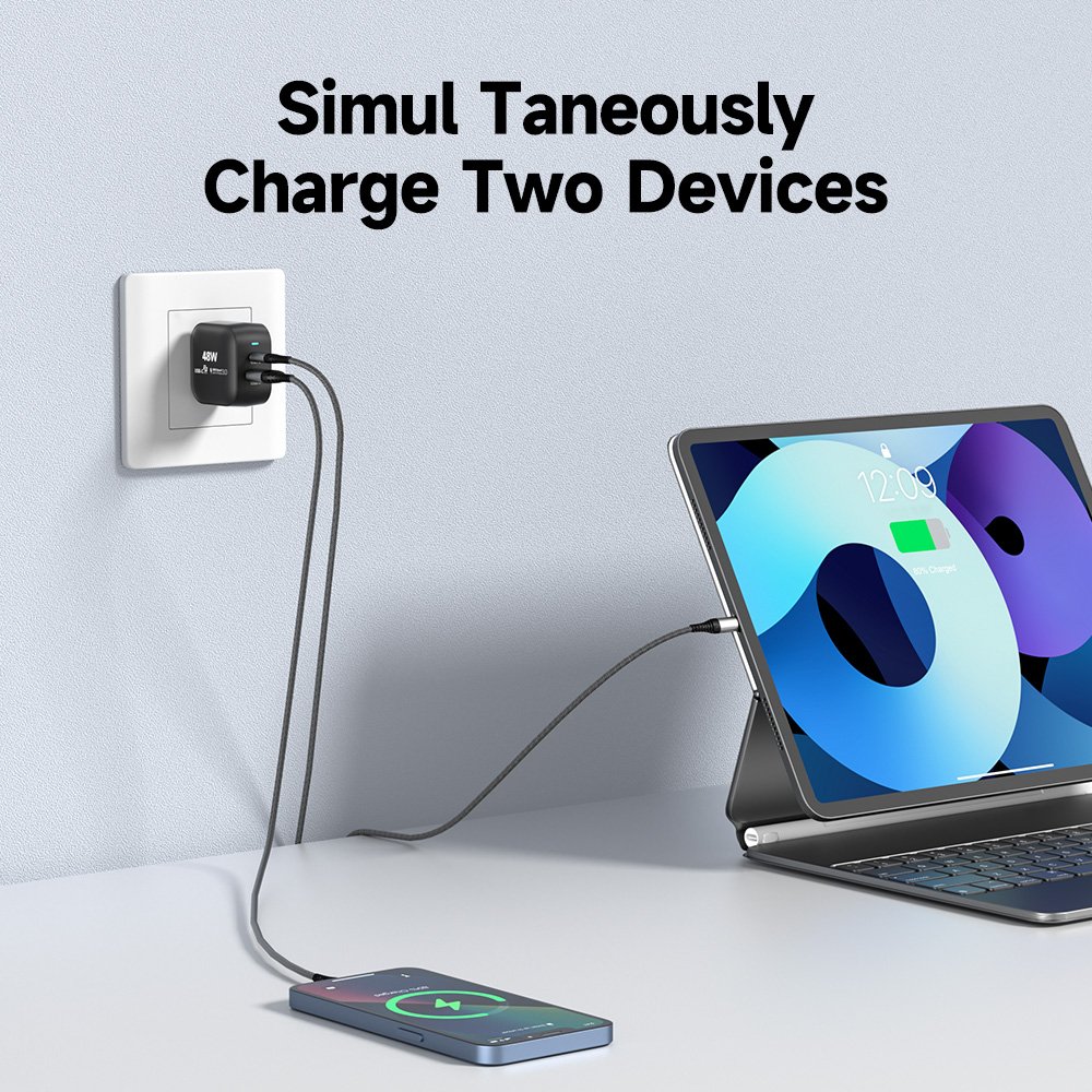 Vina Hot Selling Fast Quick QC 3.0 Fast PD 45W 48W GaN Charger 2-Port USB C USB-A Wall Charger Power Adapter