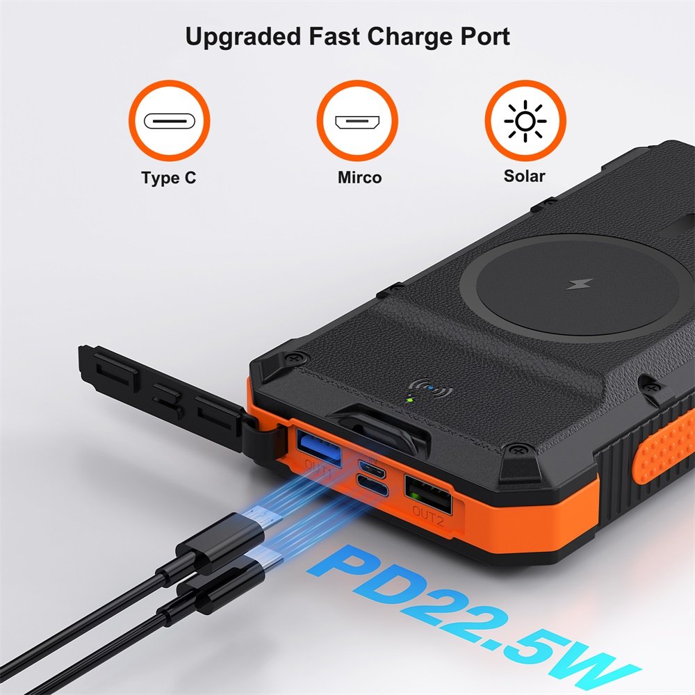Large Capacity Multi Function Portable Best Fast Charging 30000mAh Wireless Solar Powerbank Power Bank 50000mAh with Led Light
