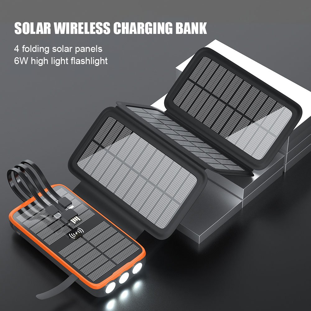 Pd 20w Fast Charging 22.5w Output 20000mah IP55 4 Folding Panel Wireless Charger Solar Power Bank With 6W 3 Light