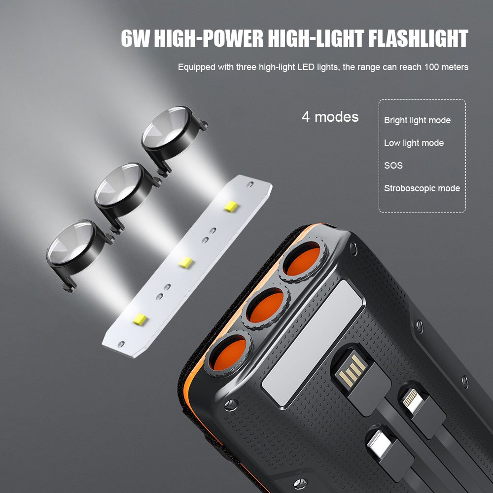 Pd 20w Fast Charging 22.5w Output 20000mah IP55 4 Folding Panel Wireless Charger Solar Power Bank With 6W 3 Light