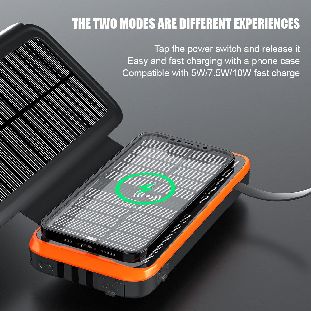 Pd 20w Fast Charging 22.5w Output 20000mah IP55 4 Folding Panel Wireless Charger Solar Power Bank With 6W 3 Light