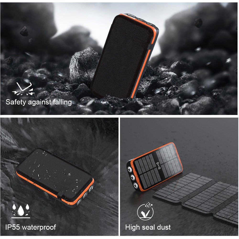 Pd 20w Fast Charging 22.5w Output 20000mah IP55 4 Folding Panel Wireless Charger Solar Power Bank With 6W 3 Light