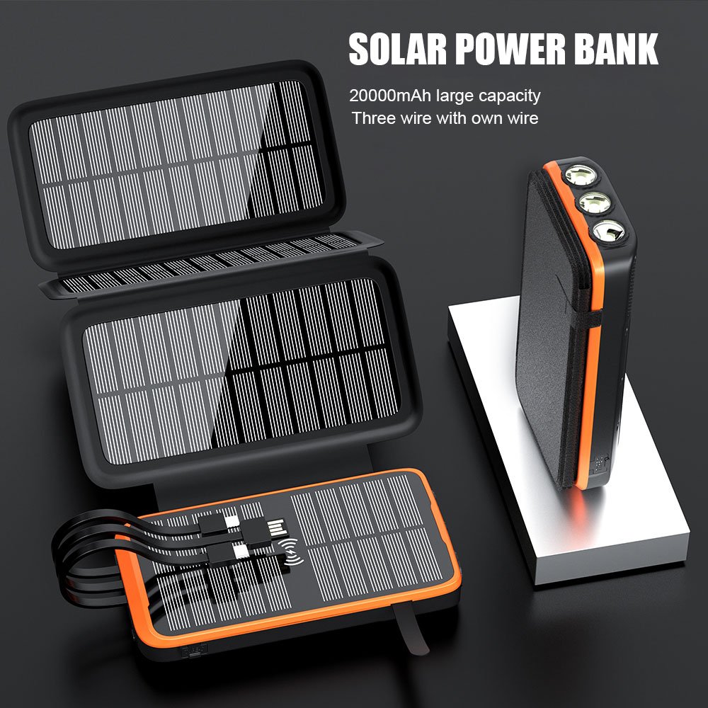 Pd 20w Fast Charging 22.5w Output 20000mah IP55 4 Folding Panel Wireless Charger Solar Power Bank With 6W 3 Light
