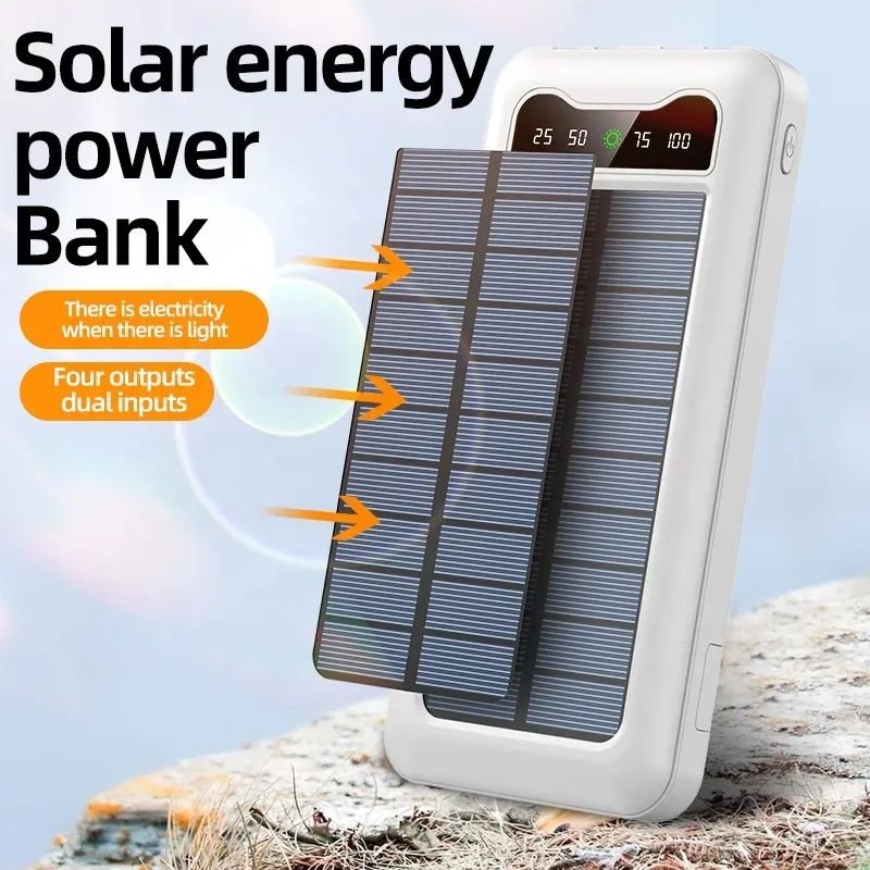 High Capacity Outdoor Flashlight Torch Light 10000mAh Power Bank Integrated 4-Cord Sharing Solar Panel Charging Polymer Battery