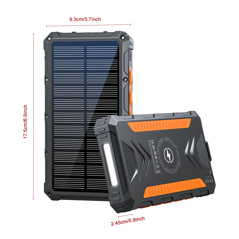 Solar Panel Power Bank With LED Light Outdoor Waterproof Portable Wireless Charging 22.5W Fast Charging USB Power Bank 20000mAh