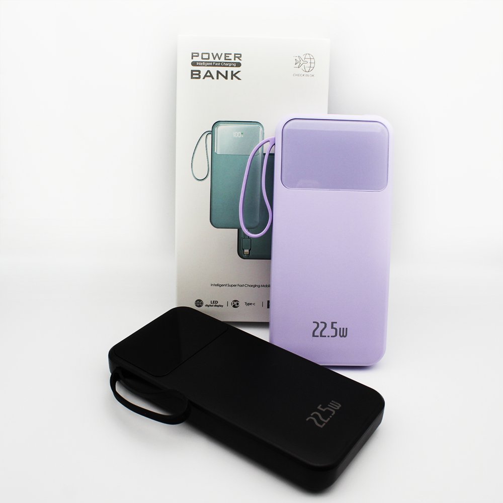 2024 New Y283 Built In Cable Fast Quick Charge 10000Mah Power Banks Mobile Phone Portable Powerbank Slim With Lanyard