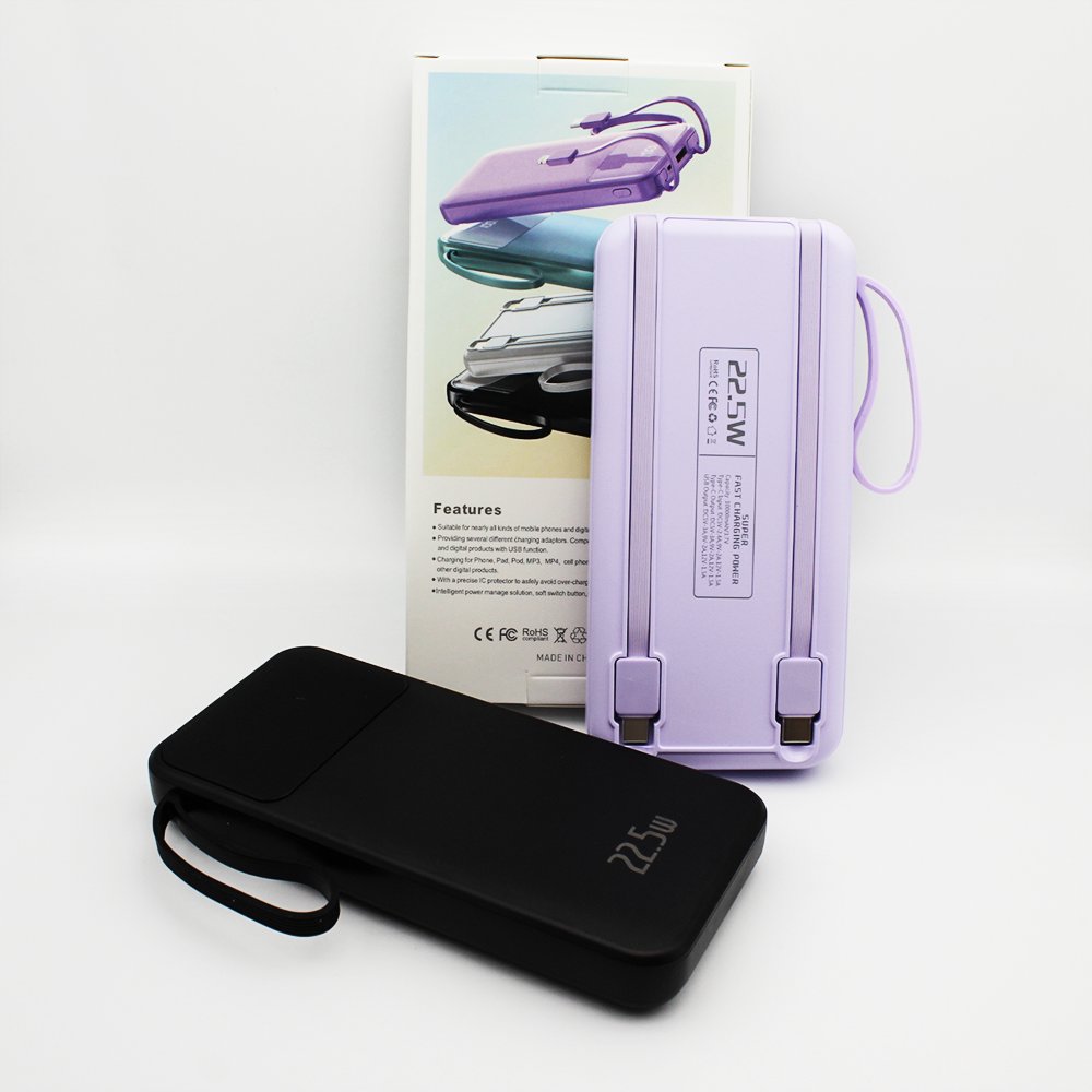 2024 New Y283 Built In Cable Fast Quick Charge 10000Mah Power Banks Mobile Phone Portable Powerbank Slim With Lanyard