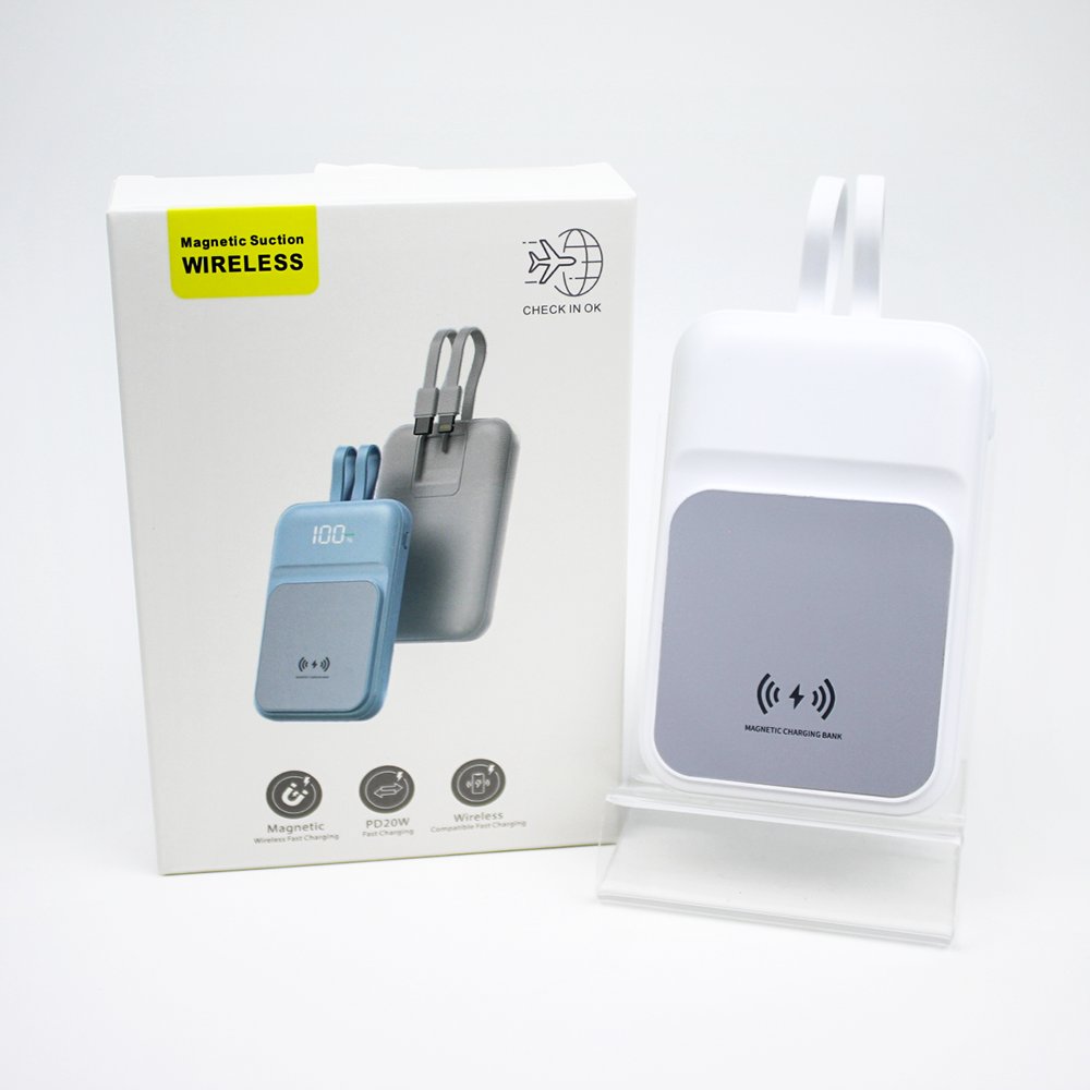 Power Bank Factory Wireless Magnetic Power Bank 5000mah 10000mah Built-in 2 Cable Fast Charging 2 in 1 power bank