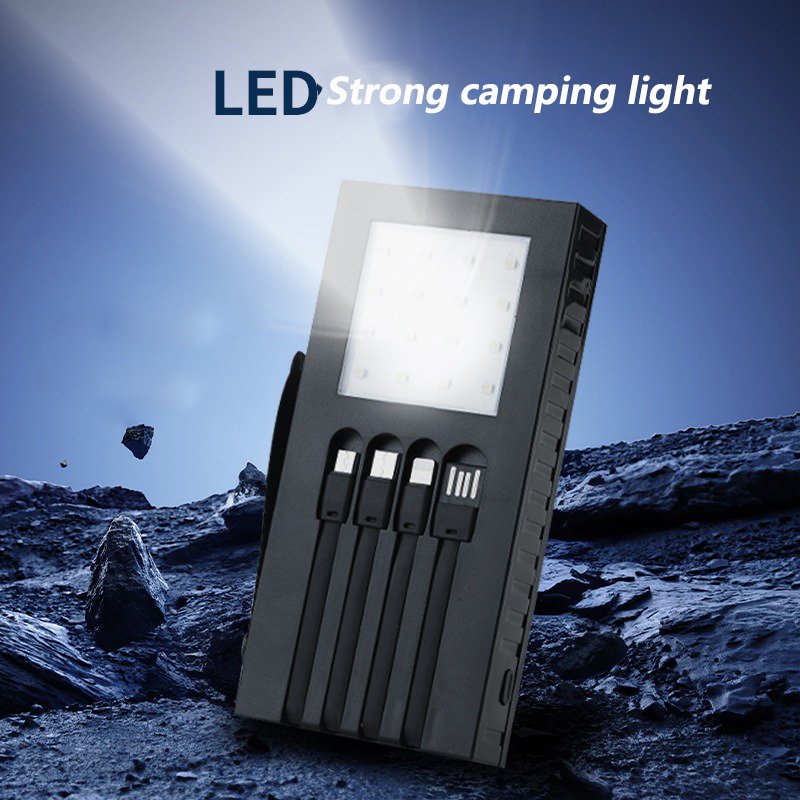 Thin Waterproof Portable Solar Powerbank 20000mAh Charger Power Bank 10000mAh Flash Light Solar Power Banks Charger with cable