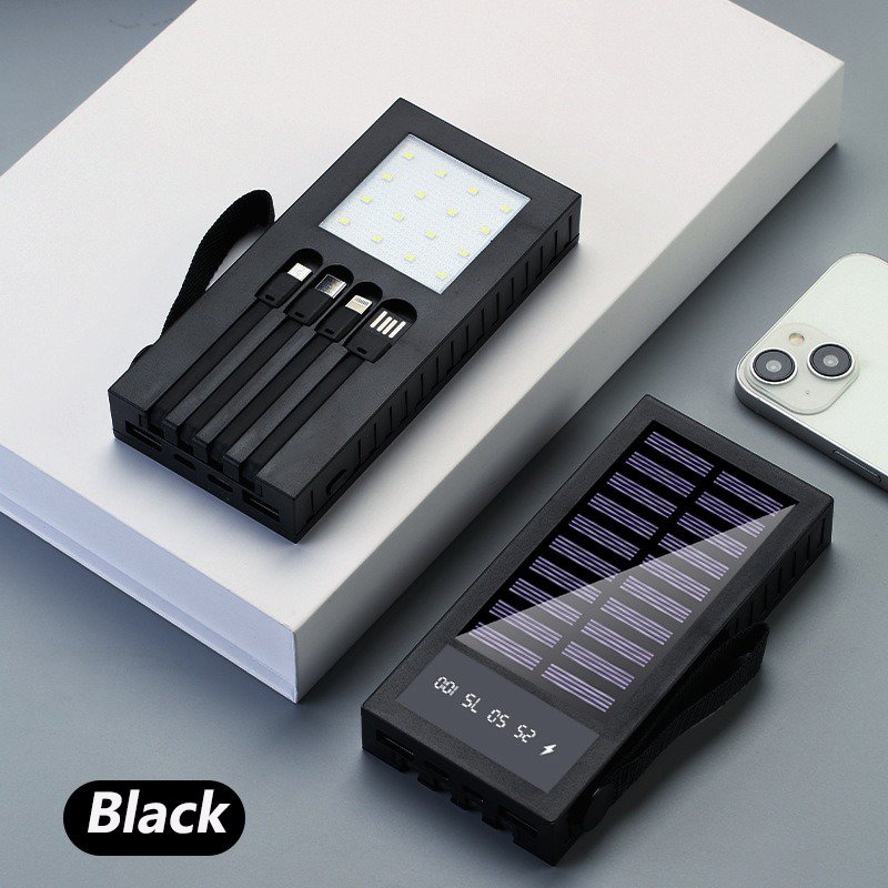 Thin Waterproof Portable Solar Powerbank 20000mAh Charger Power Bank 10000mAh Flash Light Solar Power Banks Charger with cable