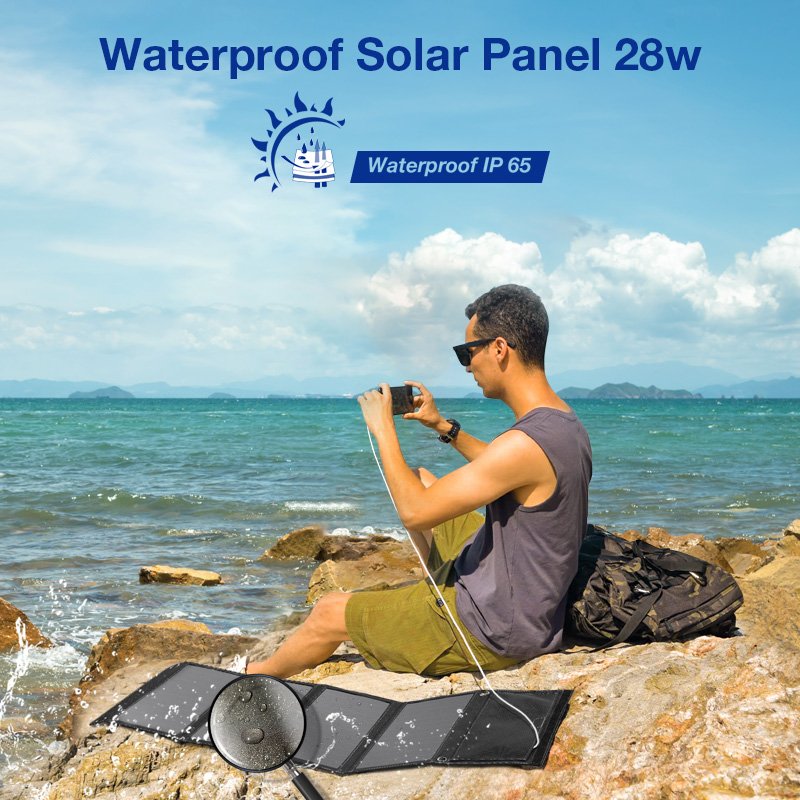Ericsity 28W portable Solar Panels, portable solar panel charger for camping with light and easy to carry