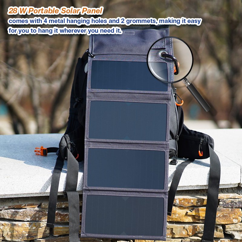 Ericsity 28W portable Solar Panels, portable solar panel charger for camping with light and easy to carry