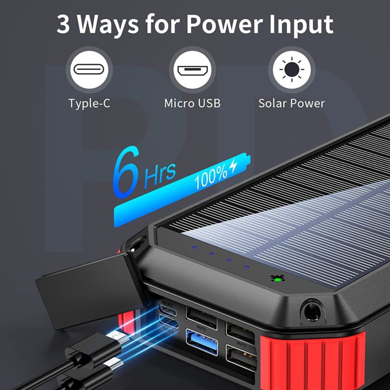 Eshine portable qi wireless solar panel power bank 30000mah waterproof 18W fast charger travel powerbank led solar power bank
