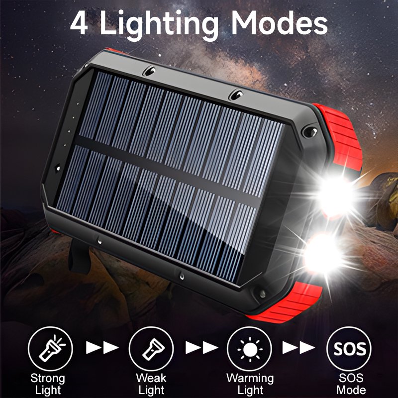 Eshine portable qi wireless solar panel power bank 30000mah waterproof 18W fast charger travel powerbank led solar power bank