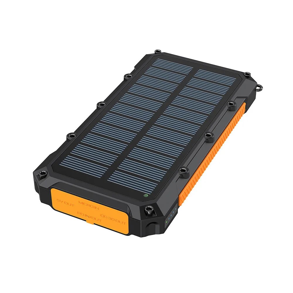 Portable Battery Charger PD 20W Wireless Charging 15W IP64 Waterproof Dual USB Solar Power Banks 10000mah for Outdoor Emergency