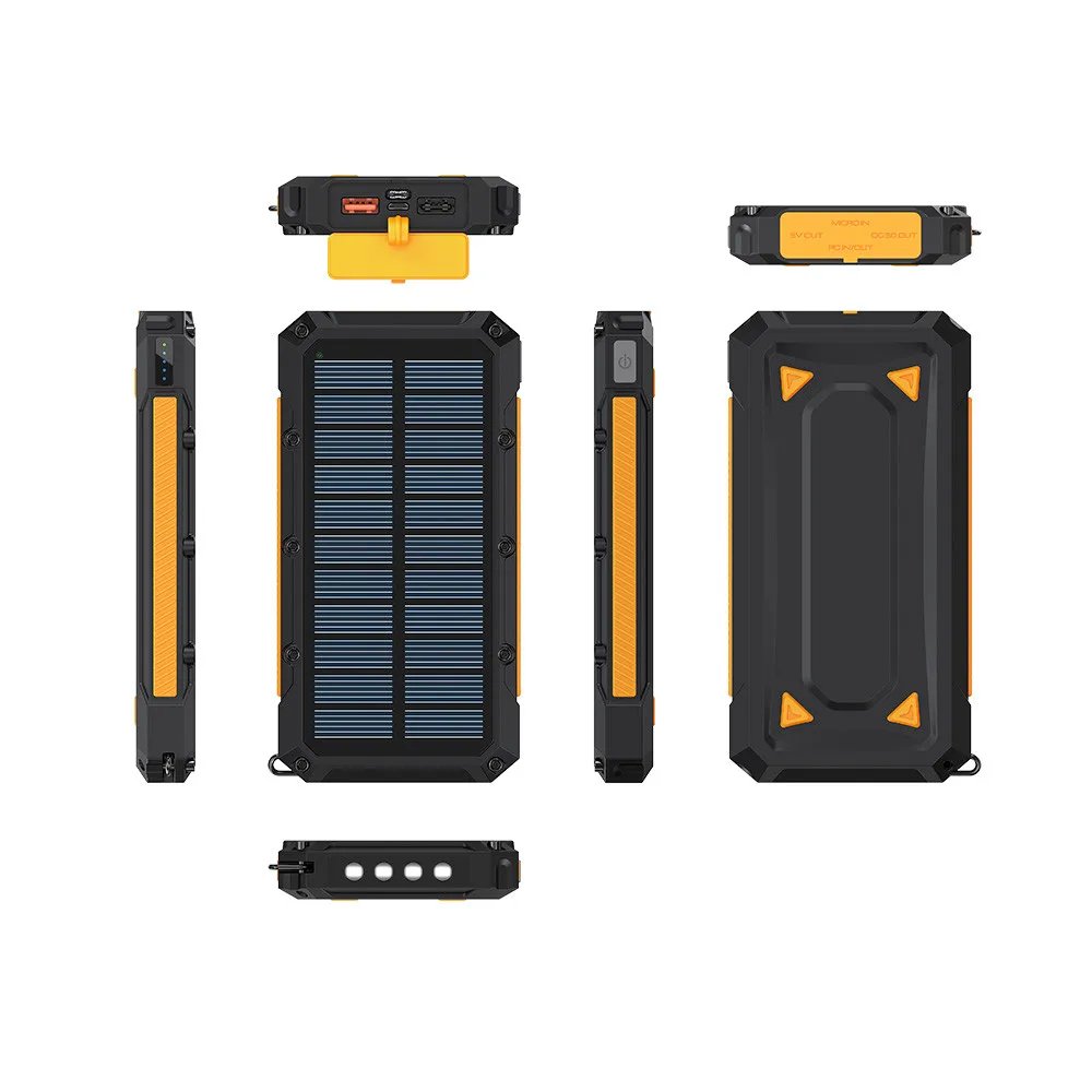Portable Battery Charger PD 20W Wireless Charging 15W IP64 Waterproof Dual USB Solar Power Banks 10000mah for Outdoor Emergency