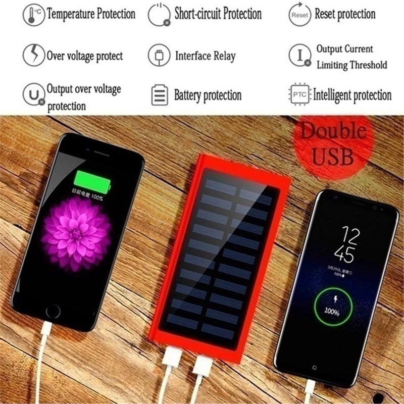 Portable 20000mah mobile cell phone ultra slim power bank solar charger with dual usb