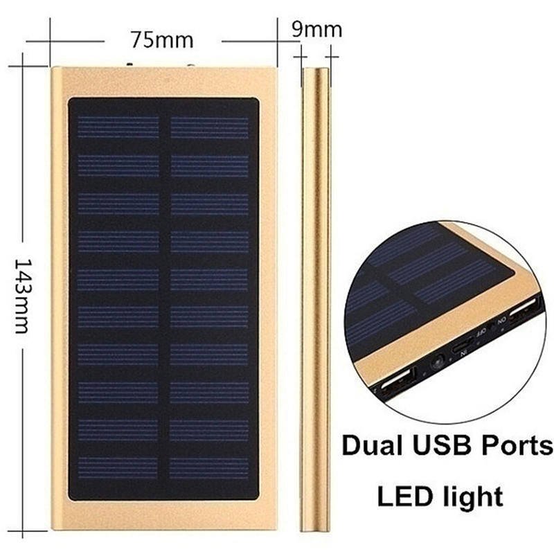 Portable 20000mah mobile cell phone ultra slim power bank solar charger with dual usb