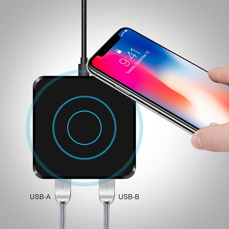 Hot Selling Dual USB Output Ports Square 15w Fast Charging Wireless Charger Qi Wireless Phone Charger Pad For iPhone