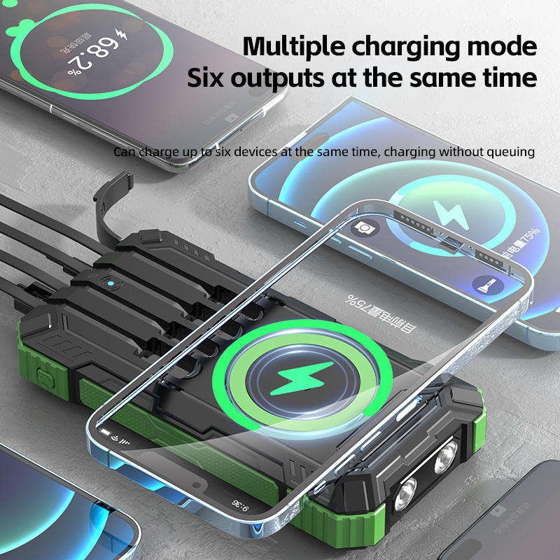 Trending products Portable Solar Panel Charger waterproof solar power bank Built In Cable solar energy power bank with PD22.5W