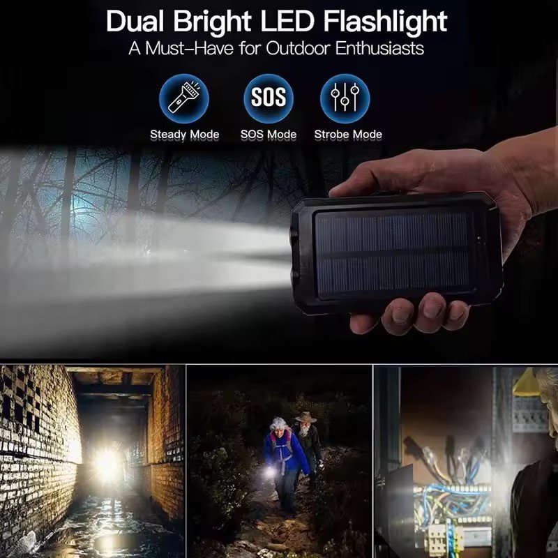 Outdoor Multifunctional Solar Power Bank Compass With Large Capacity 20000Mah Mobile Power Gift Waterproof With Emergency Light