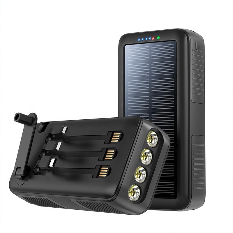 Hand crank to generate electricity 61200mah portable solar charger power bank Built in cable solar power bank with hand crank