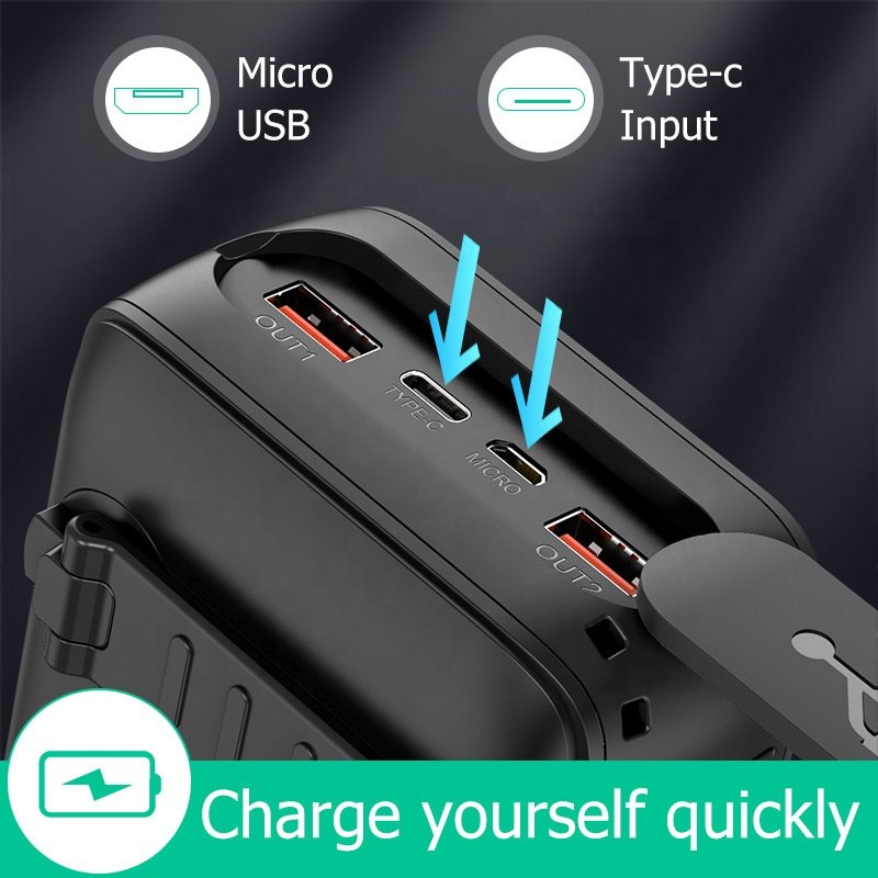 Hand crank to generate electricity 61200mah portable solar charger power bank Built in cable solar power bank with hand crank
