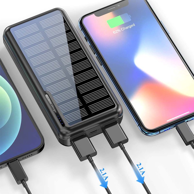 Portable Solar Panel Power Bank 20000mah Waterproof Fast Charger Travel Powerbank