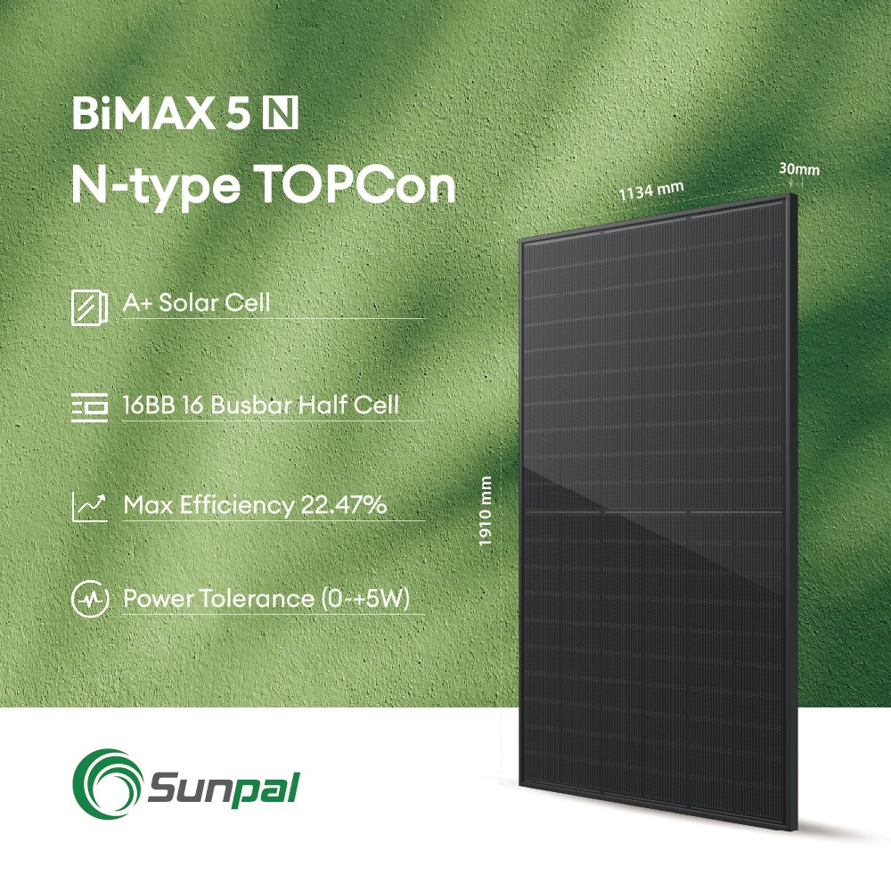 Sunpal Bifacial Double Glass Black Panel Solar 460W 470W 500W Monocristalino All Black Monocristalino Solar Panel