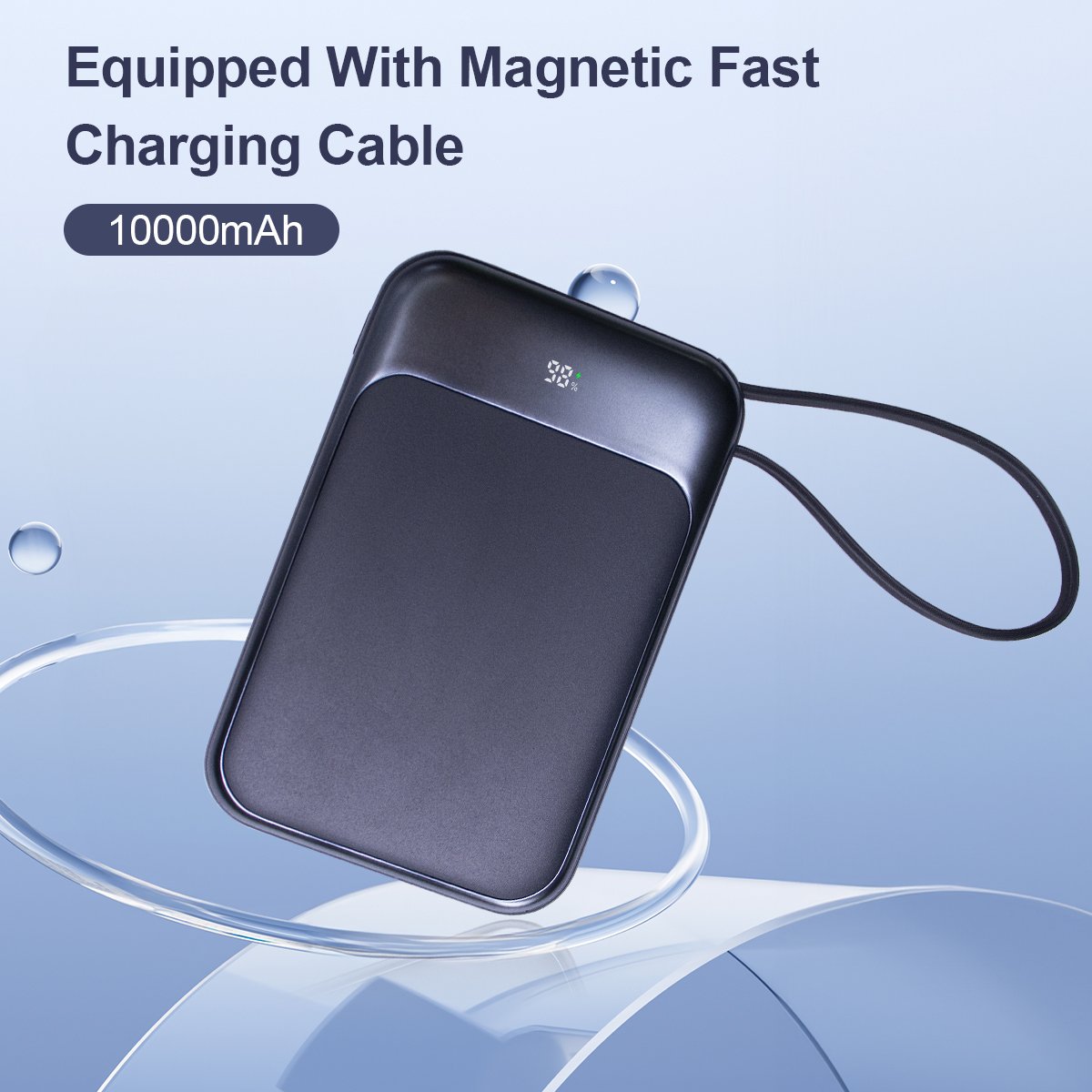 Factory Wholesale 10000mAh 15W Magnetic Wireless Power Bank Portable Charger with Built-in Type-C Charging Cable