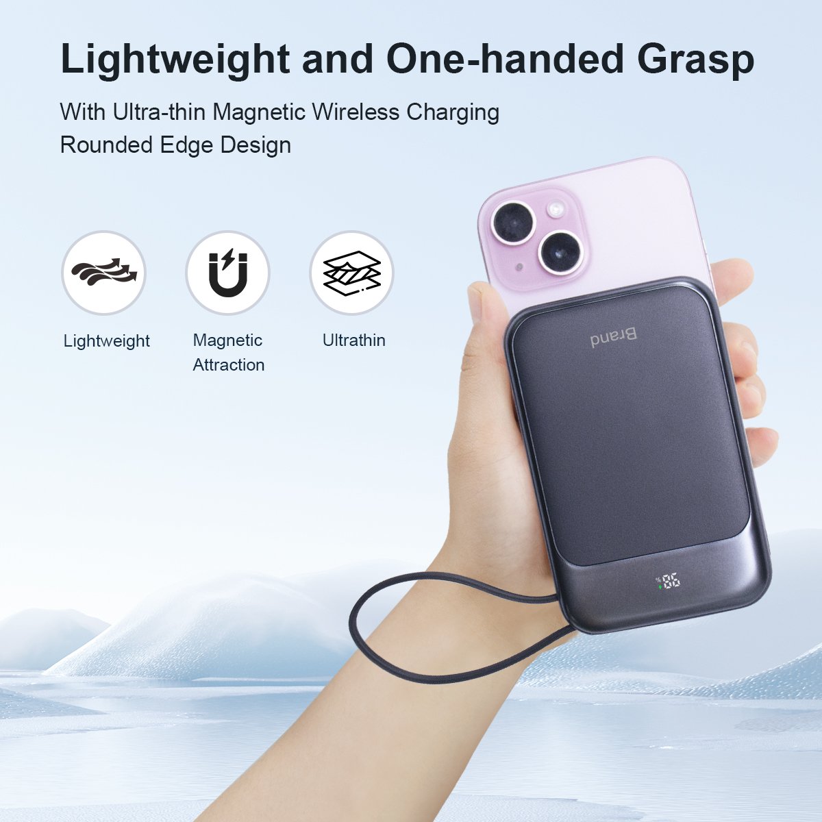 Factory Wholesale 10000mAh 15W Magnetic Wireless Power Bank Portable Charger with Built-in Type-C Charging Cable