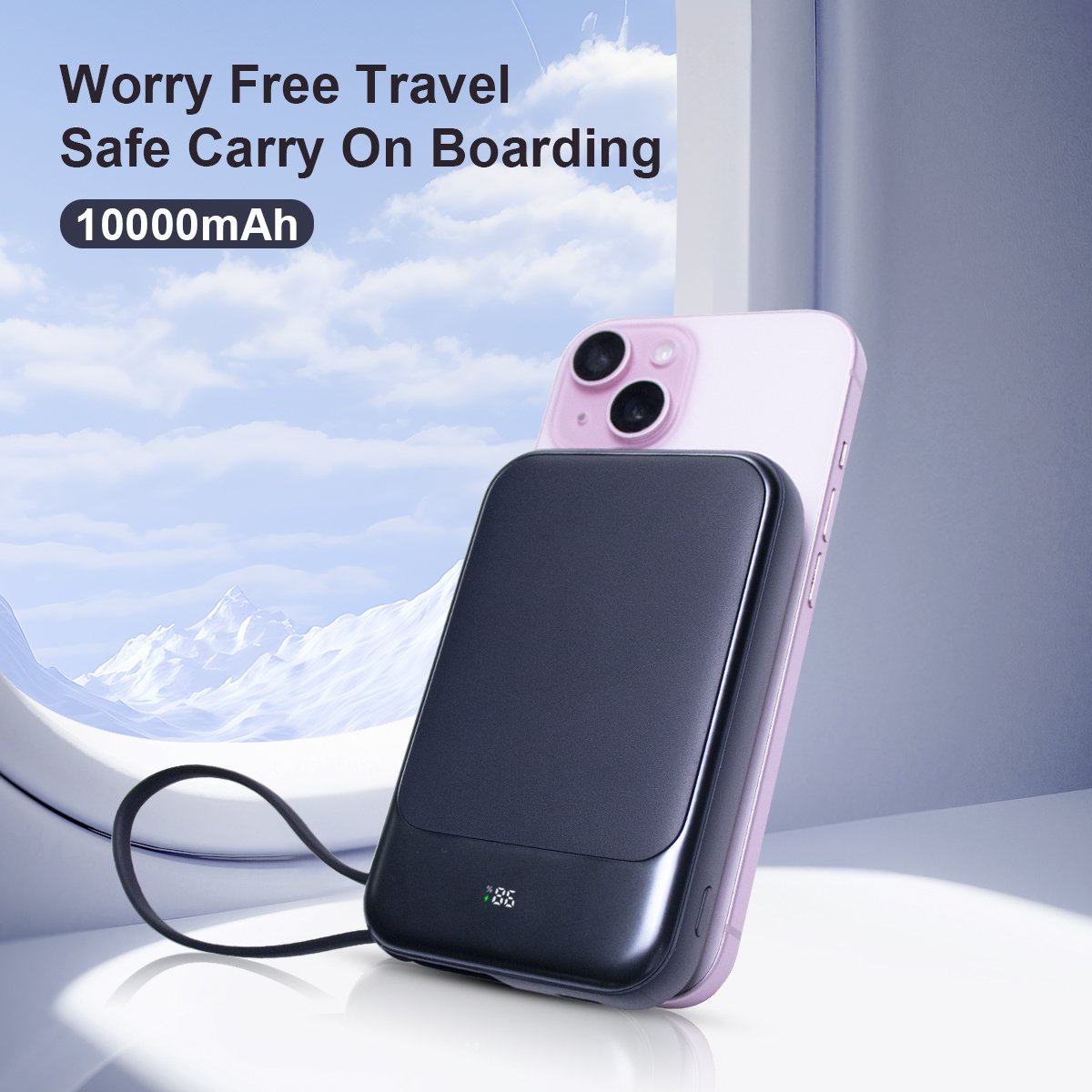 Factory Wholesale 10000mAh 15W Magnetic Wireless Power Bank Portable Charger with Built-in Type-C Charging Cable