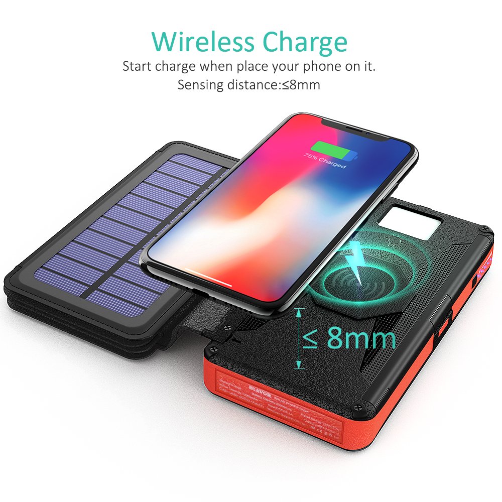 OEM factory new solar panels waterproof external backup battery portable Qi wireless charger 16000mAh powerbank