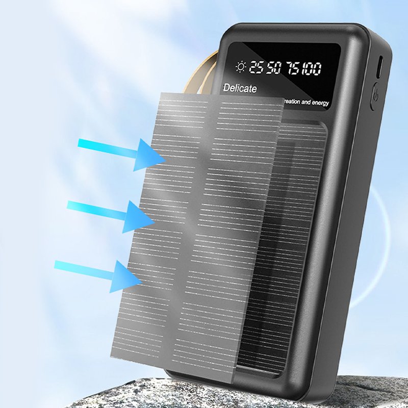 The Newest Outdoor Solar Power Bank Built In Cables, Factory Direct Selling 20000mAh Fast Charge Camping Light Mobile Charger