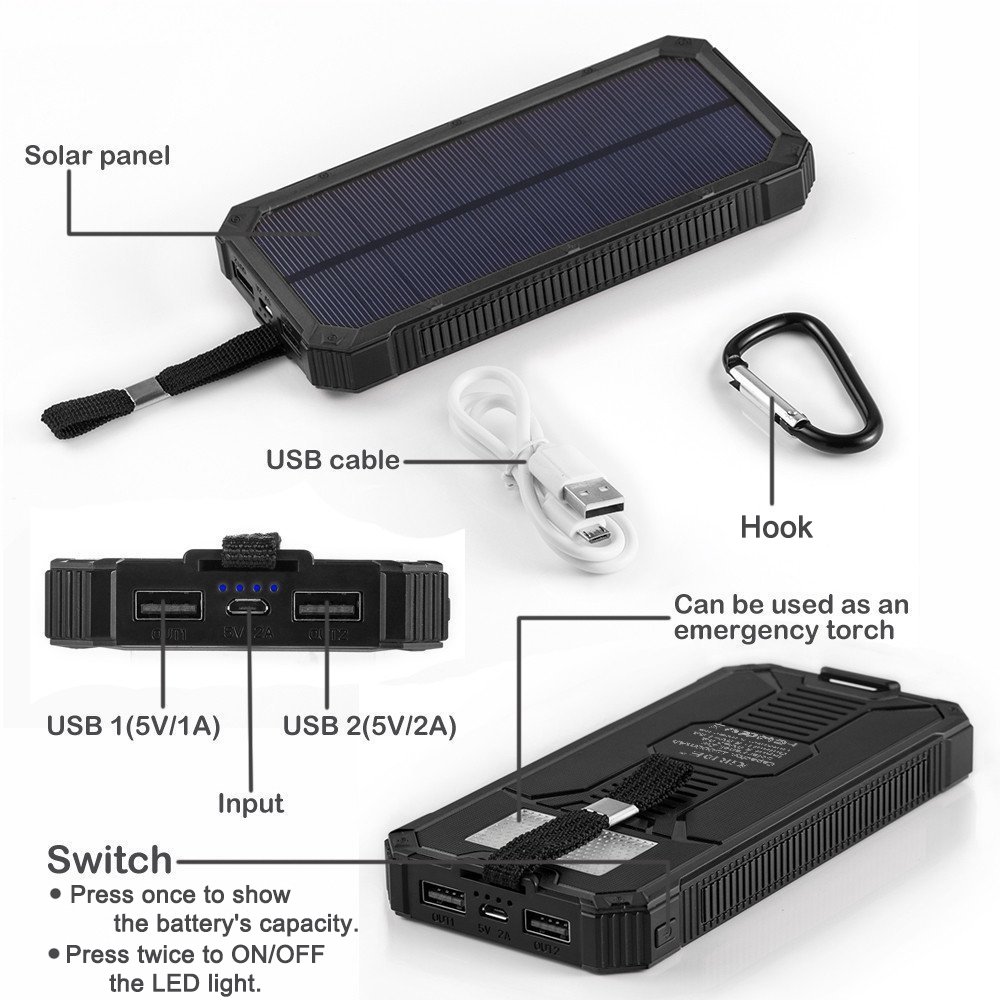 High Capacity Ultra Slim Portable Solar Power Bank 15000mAh Solar Charger for Mobile Phones