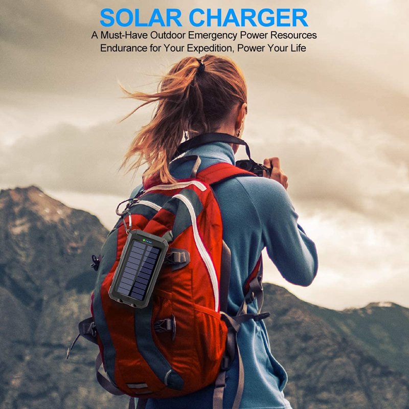 20000mAh; portable waterproof battery pack charger; solar charger LED torch