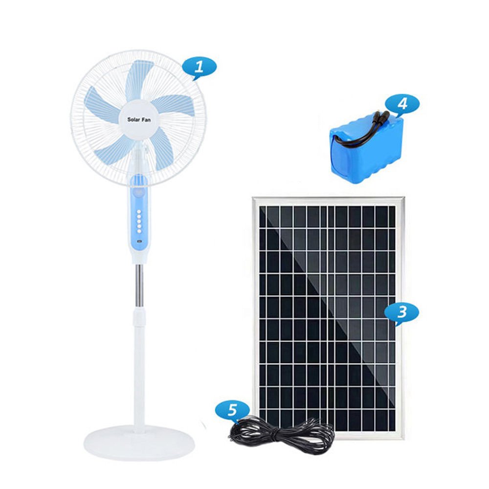 Factory Price Ac Dc 12v Solar Charging Vertical Fan with LED Light USB Mobile Charger Household Solar Fan 16 Inches Long HELIOS
